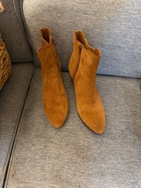 Frye Suede Pointed-Toe Ankle Boots in Camel Brown